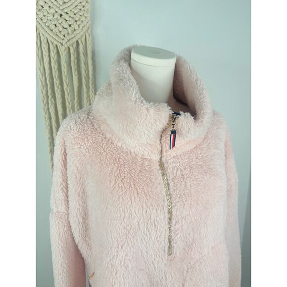 Tommy Hilfiger Pink Faux Fur Half Zip Pullover Teddy Jacket Large - Picture 2 of 7